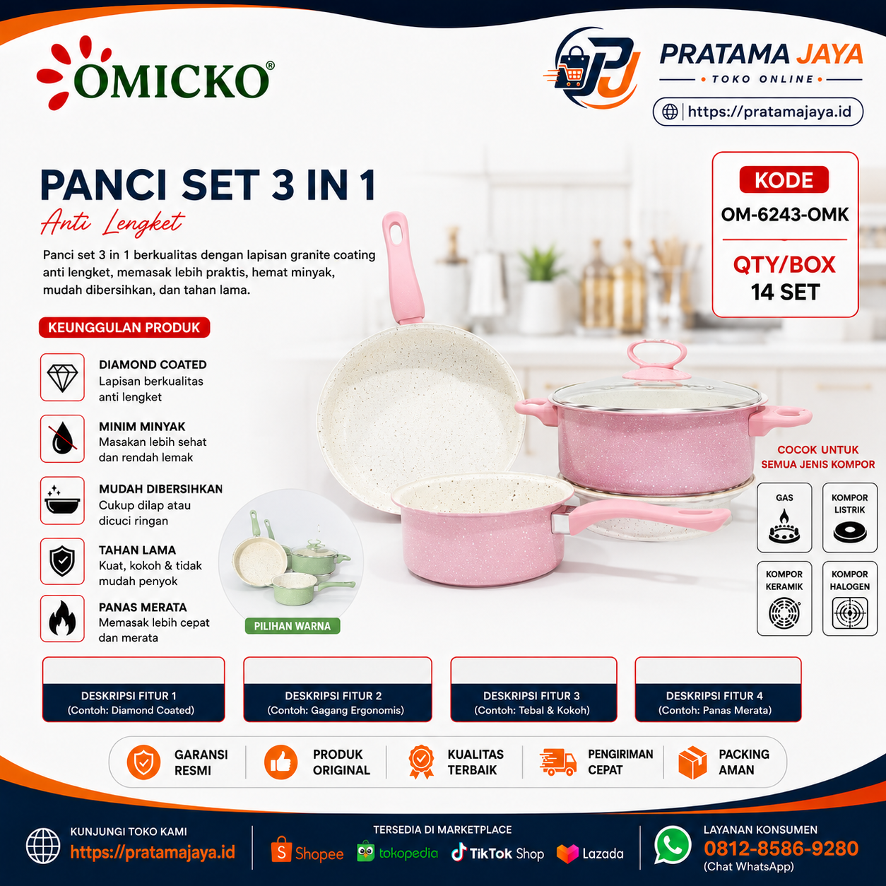 Omicko Panci set 3in1 Anti Lengket OM-6243