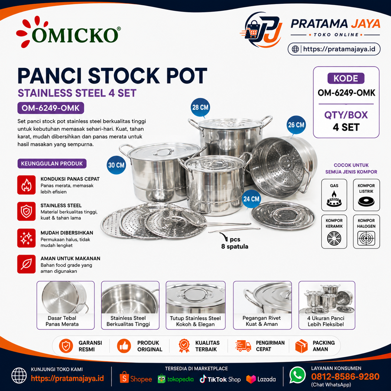 Omicko Panci Stock Pot Stainless Steel 4 Set  OM-6249