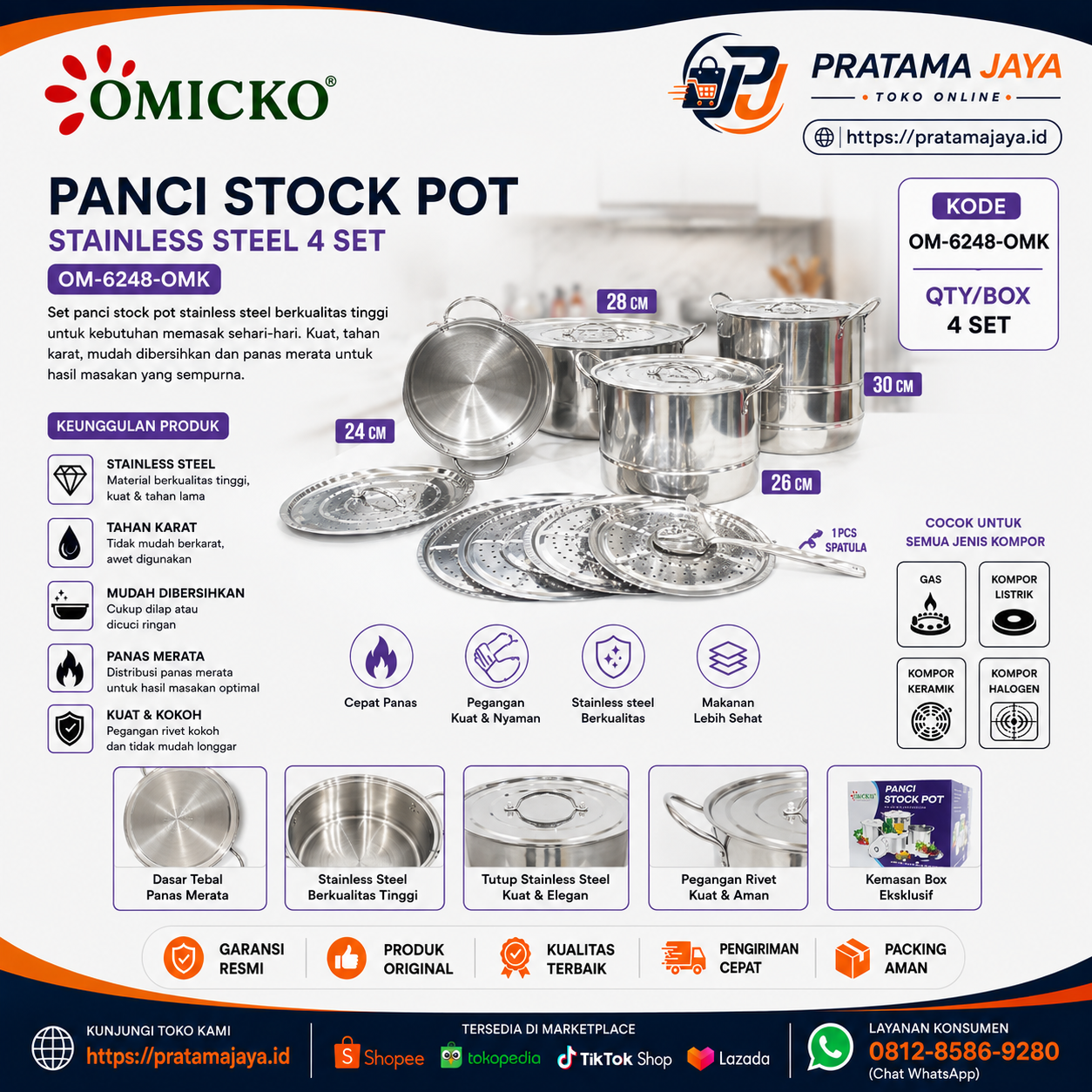 Omicko Panci Stock Pot Stainless Tipis OM-6248