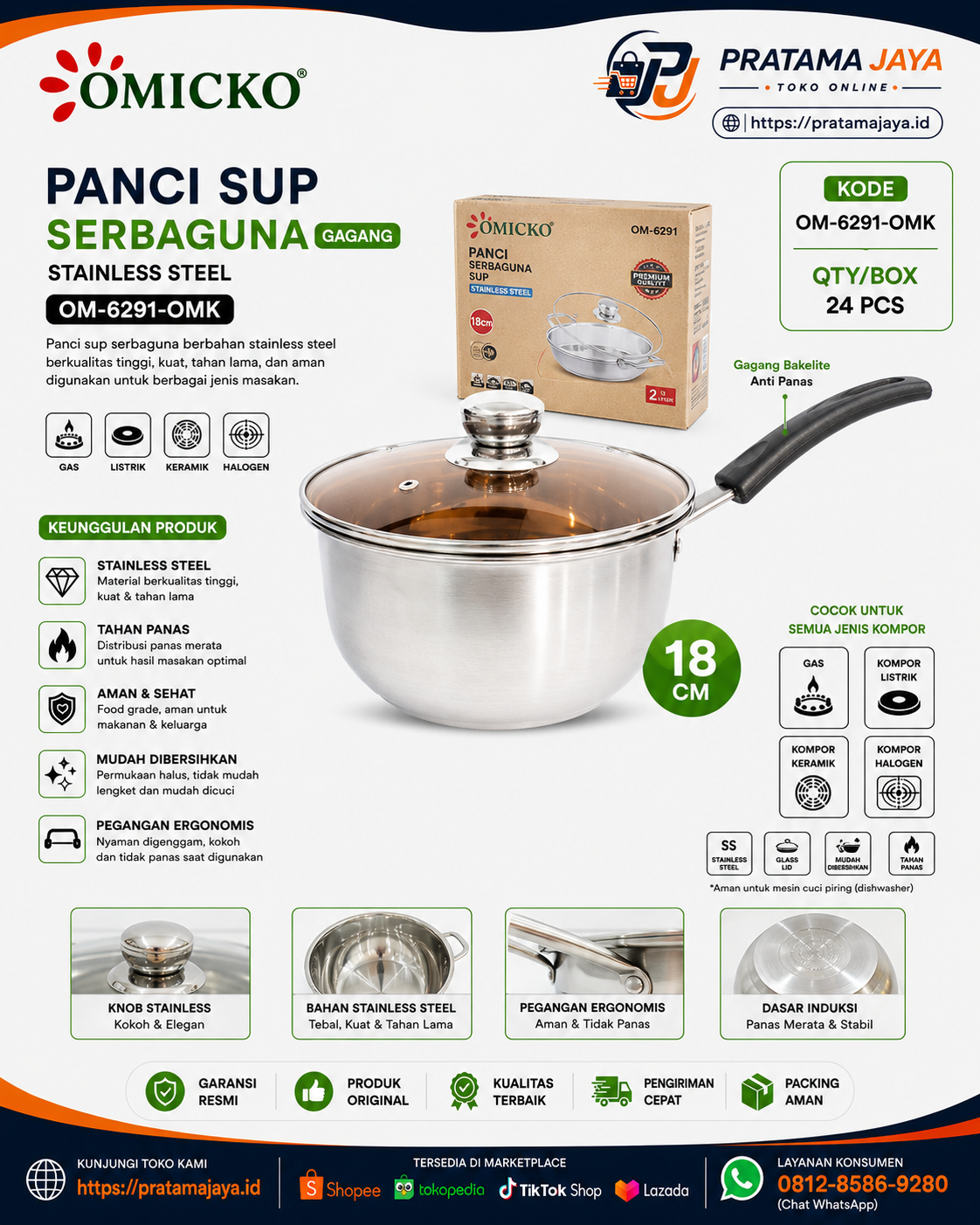 Omicko Panci Sup Serbaguna Stainless Steel 18 cm OM-6291