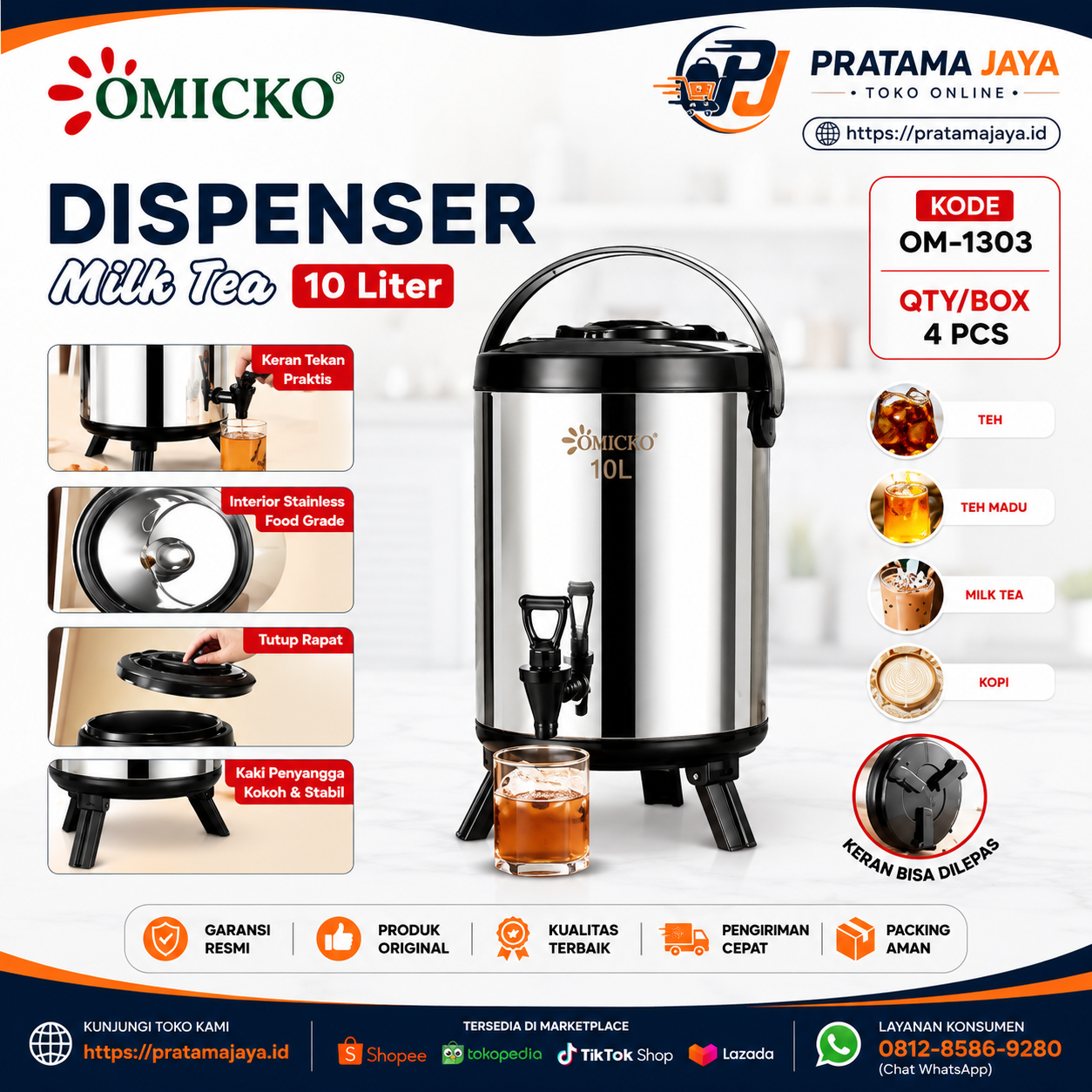 Omicko Dispenser Milk Tea 10L OM-1303