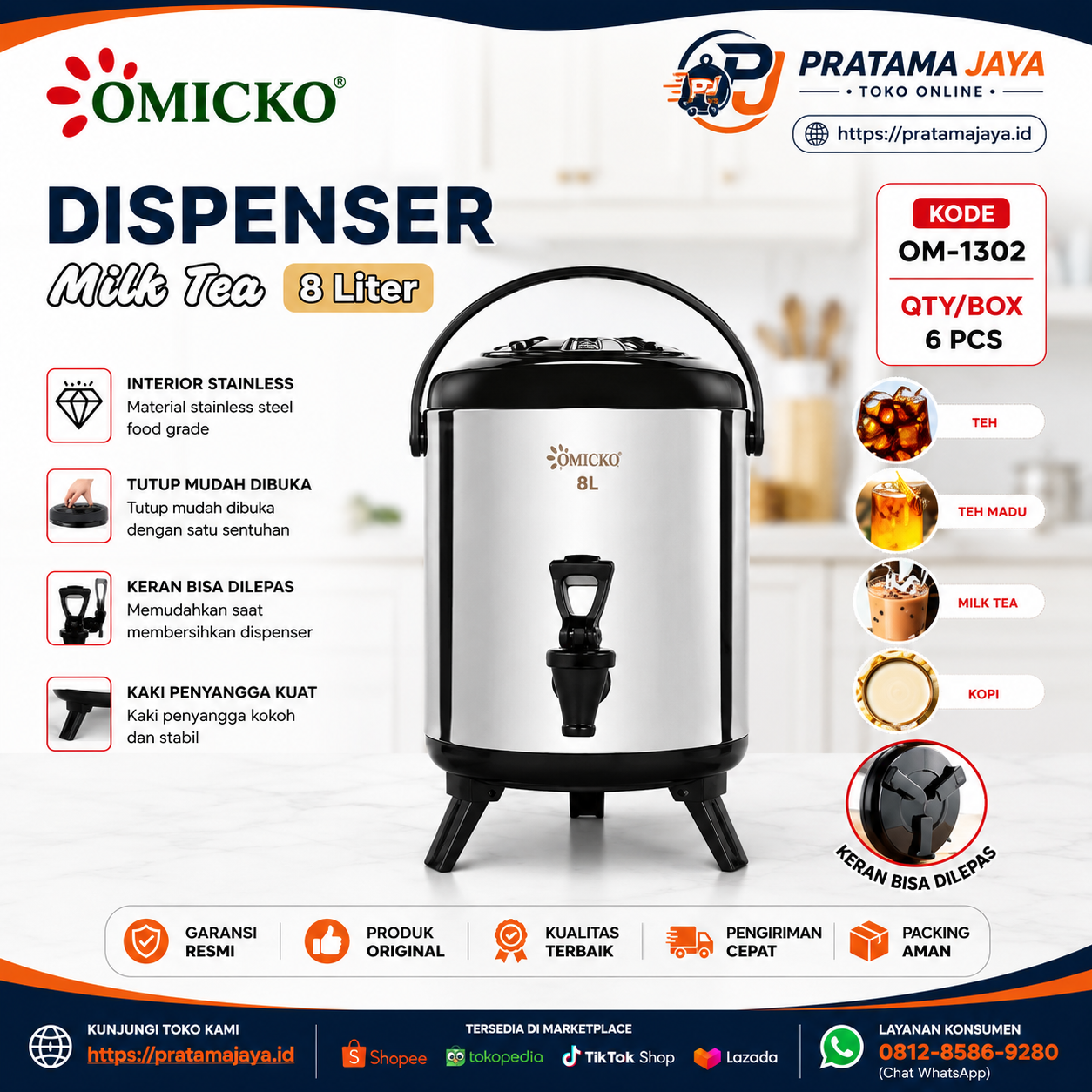 Omicko Dispenser Milk Tea 8L OM-1302
